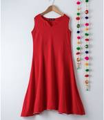 red plain rayon kids kurtis