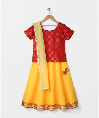 red woven brocade kids lehenga choli 1