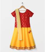 red woven brocade kids lehenga choli