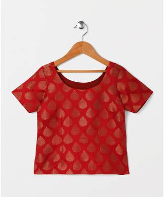 red woven brocade kids lehenga choli 2