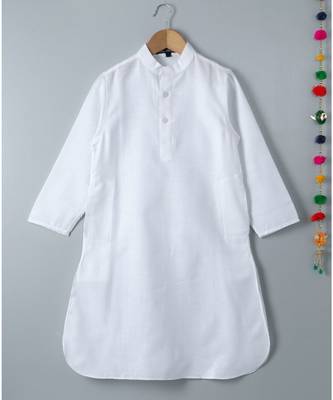 white plain linen boys kurta pyjama 4