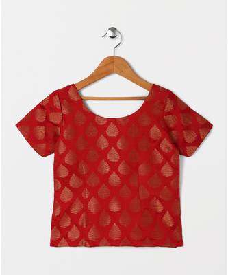 red woven brocade kids lehenga choli 3