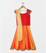 red plain art silk kids lehenga choli