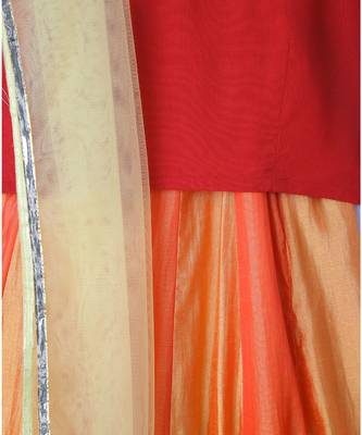 red plain art silk kids lehenga choli 4
