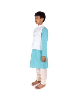 blue plain cotton boys kurta pyjama 2