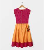 pink golden print cotton kids lehenga choli