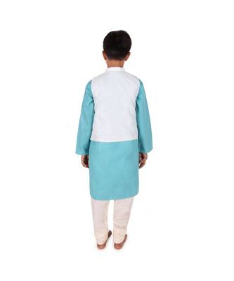 blue plain cotton boys kurta pyjama 3