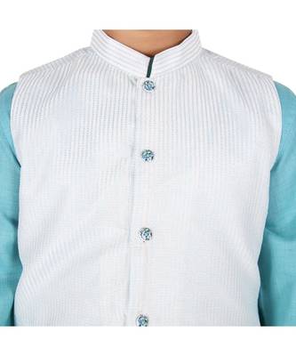 blue plain cotton boys kurta pyjama 4
