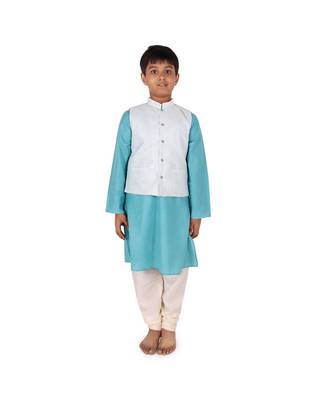 blue plain cotton boys kurta pyjama 1