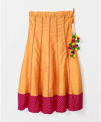 pink golden print cotton kids lehenga choli 4
