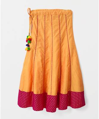 pink golden print cotton kids lehenga choli 5
