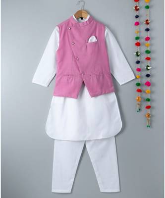 white plain cotton boys kurta pyjama 1