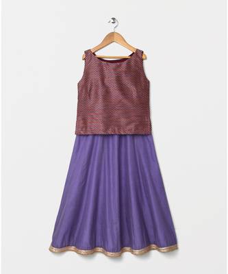 purple woven brocade kids lehenga choli 1
