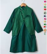 green plain tussar boys kurta