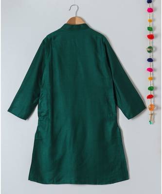 green plain tussar boys kurta 4