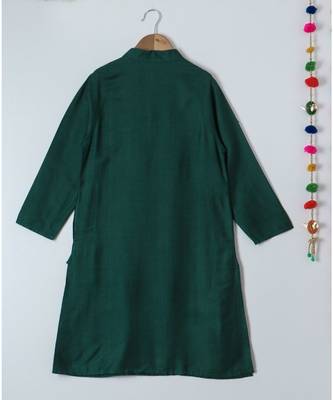 green plain tussar boys kurta 5