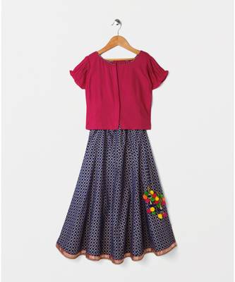 pink plain cotton kids lehenga choli 1
