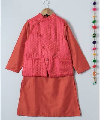 orange plain cotton boys kurta 1