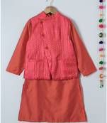 orange plain cotton boys kurta