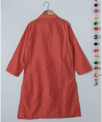 orange plain cotton boys kurta 5