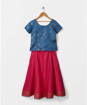 blue woven brocade kids lehenga choli 1