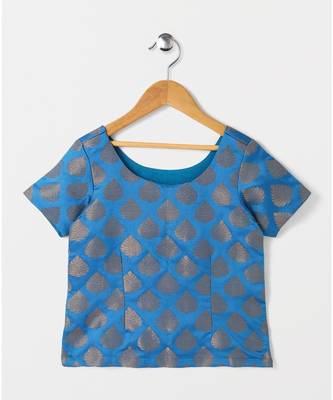 blue woven brocade kids lehenga choli 2