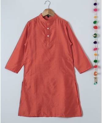 orange printed cotton boys kurta with jacket 4