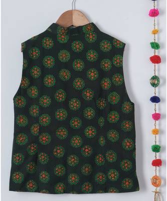 orange printed cotton boys kurta with jacket 5