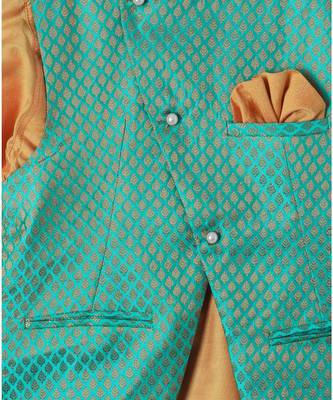 yellow woven cotton boys kurta with nehru jacket 2