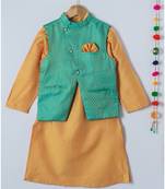 yellow woven cotton boys kurta with nehru jacket