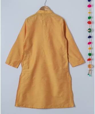 yellow woven cotton boys kurta with nehru jacket 3
