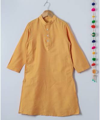 yellow woven cotton boys kurta with nehru jacket 4