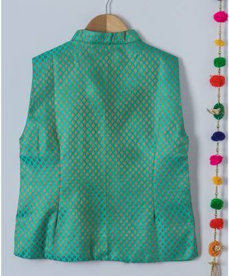 yellow woven cotton boys kurta with nehru jacket 5