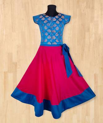 blue woven brocade kids lehenga choli 1