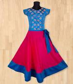 blue woven brocade kids lehenga choli