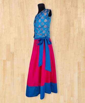 blue woven brocade kids lehenga choli 2