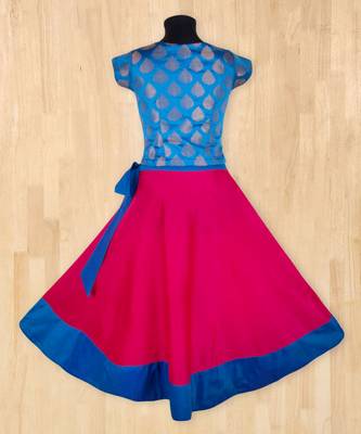 blue woven brocade kids lehenga choli 3