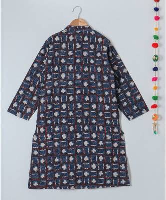 blue printed cotton boys kurta 2