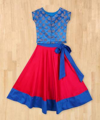 blue woven brocade kids lehenga choli 5