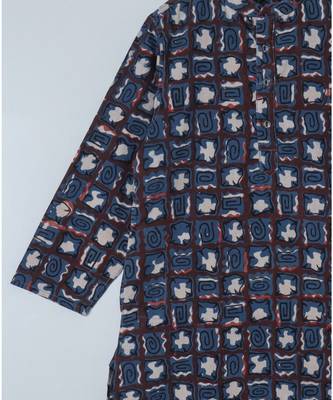 blue printed cotton boys kurta 3