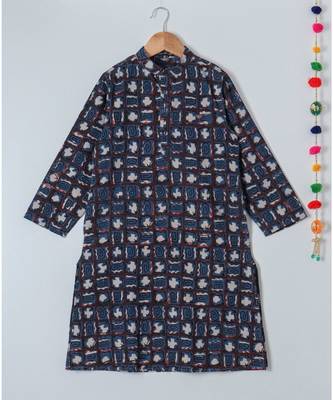 blue printed cotton boys kurta 1