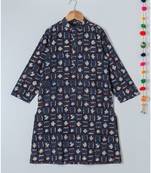 blue printed cotton boys kurta