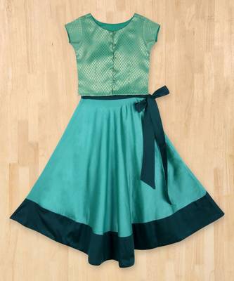 green woven brocade kids lehenga choli 1