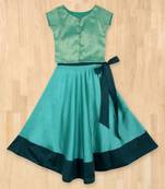 green woven brocade kids lehenga choli