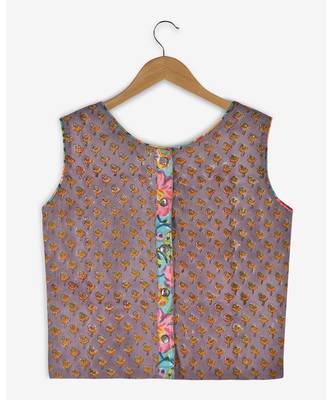 brown printed cotton kids tops 1