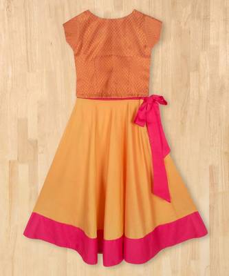 orange woven brocade kids lehenga choli 2