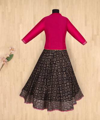 pink plain cotton kids lehenga choli 4