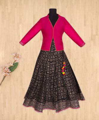 pink plain cotton kids lehenga choli 1