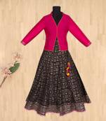 pink plain cotton kids lehenga choli