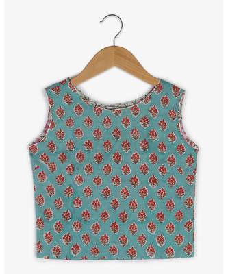 green printed cotton kids tops 2